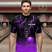 Load image into Gallery viewer, Custom Purple Thunder Skeleton Bowling Jersey for Men Bowling Polo &amp; 1/4 Zip Bowling Team Shirts HNT108
