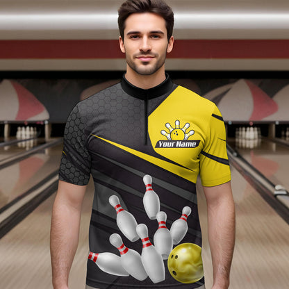 Yellow Bowling Shirt for Men&Women Team Bowling Jersey Colorful Bowling Polo & 1/4 Zip MBL49