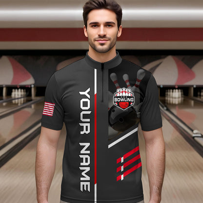 Personalized US Flag Eagle Bowling Shirt Bowling Jersey for Men Polo & 1/4 Zip Shirt Team League HNT24