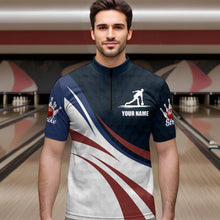 Load image into Gallery viewer, Personalized Red Blue &amp; White Bowling Shirt Patriotic 1/4-Zip Bowling Jersey for Men &amp; Women QZT677