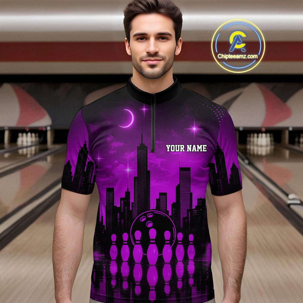 Purple Bowling Custom Men Bowling Shirt Polo & Quarter-Zip Bowling Team Jerseys HNT66