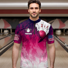 Load image into Gallery viewer, Personalized Pink Bowling Shirts For Men Custom Bowling Polo &amp; Quarter Zip Bowling Team Jerseys TDM3629
