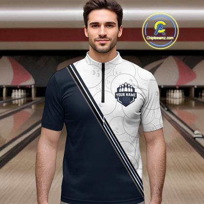 Dark Blue Bowling Custom Men Bowling Shirt Polo & Quarter-Zip Bowling Team Jerseys HNT64
