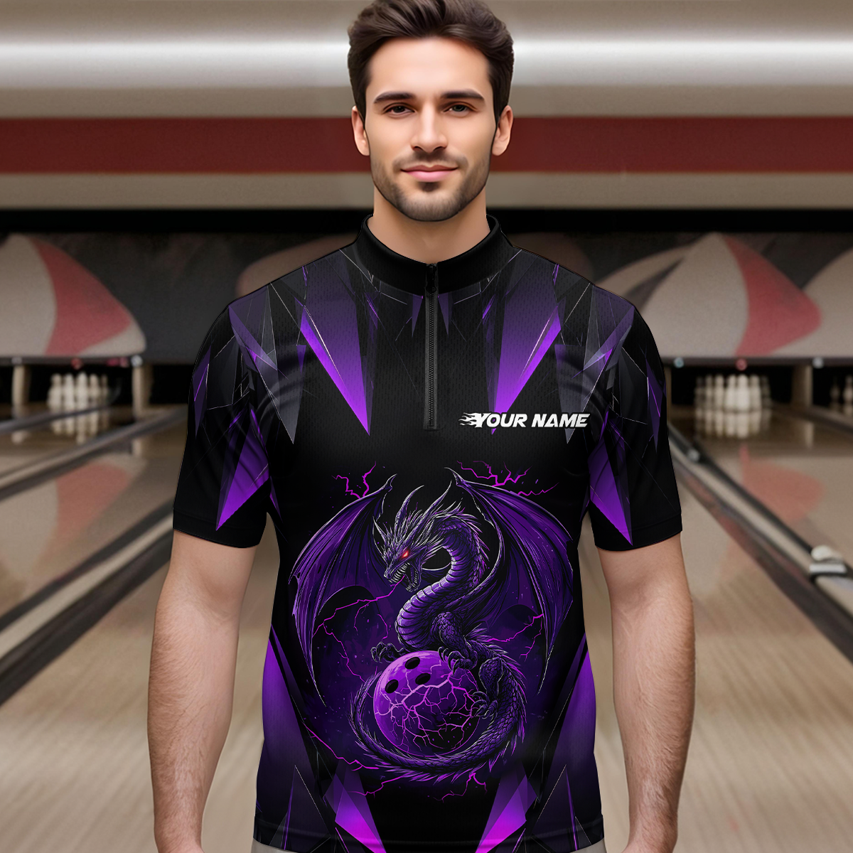 Purple Dragon Personalized Bowling Shirts For Men, Bowling Team Shirt Polo & Quarter-Zip HNT40