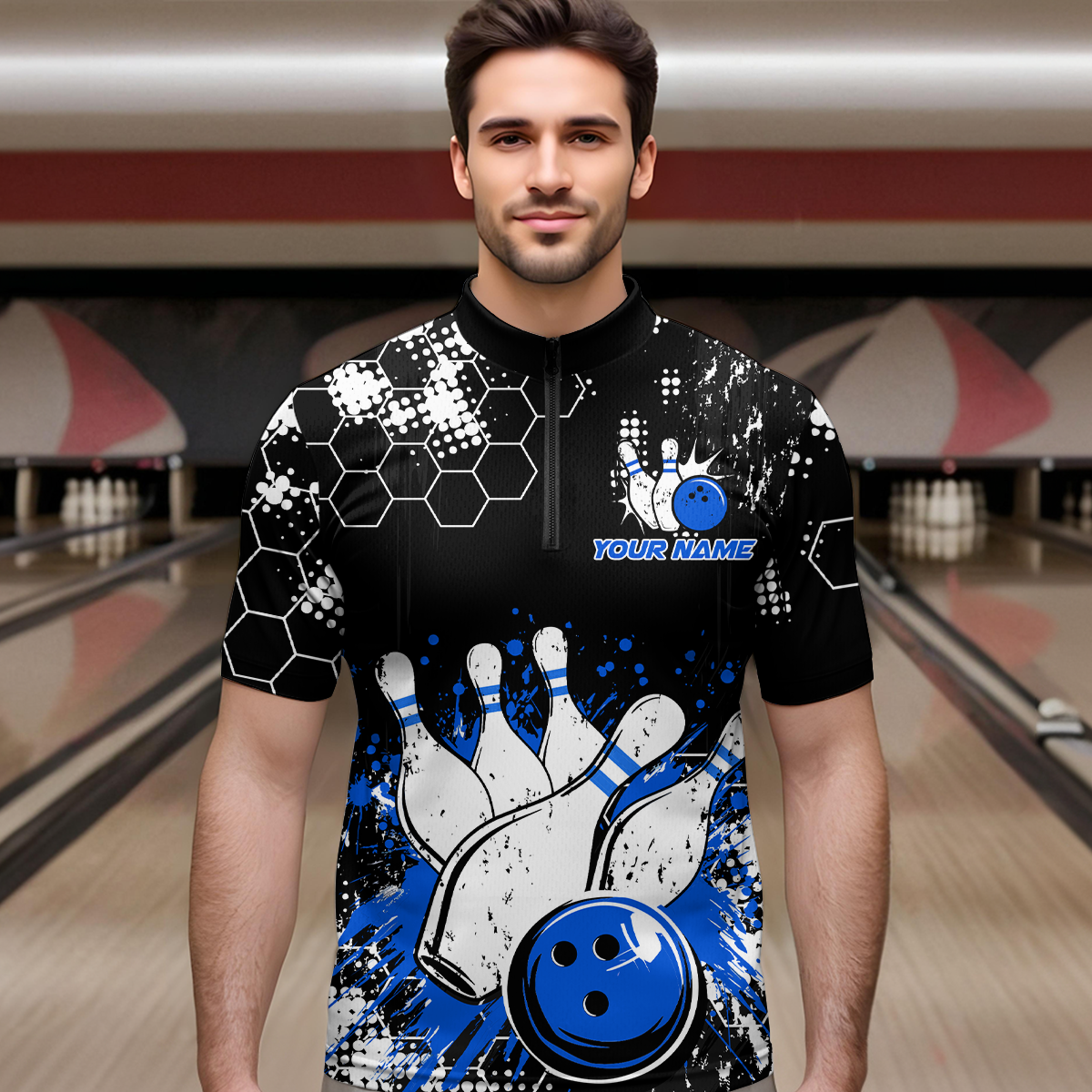 Blue Watercolor Bowling Shirts Men Women Team Custom Bowling Polo & 1/4 Zip Shirt MBL60
