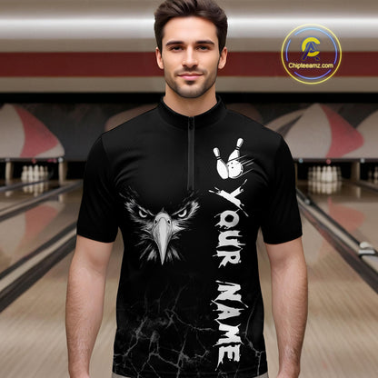 Custom Black Eagle Bowling Men Bowling Shirt Polo & Quarter-Zip Bowling Team Jerseys HNT77