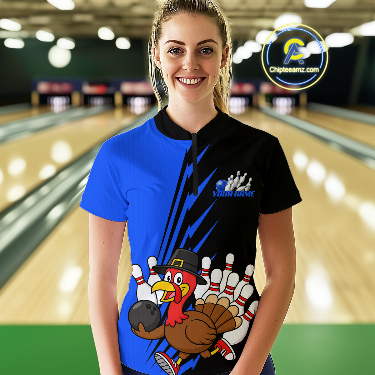 Blue Turkey Bowling Shirts for Women Men Team Custom Bowling Jerseys Thanksgiving MBL180