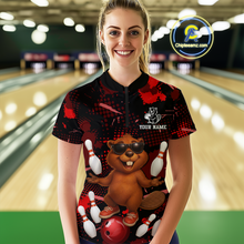 Load image into Gallery viewer, Custom Red Funny Beaver Bowling Team Shirt Women Bowling League Jersey Polo Bowling Outfit QZT764