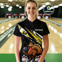 Load image into Gallery viewer, Custom Yellow Funny Turkey Bowling Jersey for Women Thanksgiving Bowling Shirts Polo &amp; 1/4 Zip HNT117