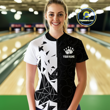 Load image into Gallery viewer, Black &amp; White Bowling Shirts for Women Men Custom Team Bowling Polo&amp;1/4 Zip Shirt MBL174