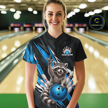 Load image into Gallery viewer, Custom Turquoise Raccoon Bowling Jersey for Women Bowling Team Shirts Bowling Polo &amp; 1/4 Zip HNT254