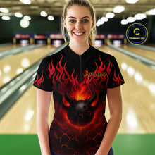 Load image into Gallery viewer, Red Flame Demon Bowling Ball Shirt for Women Custom Bowling Team Jersey Bowling Outfit QZT758