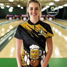 Load image into Gallery viewer, Custom Funny Beer Bowling Jersey for Women Bowling Uniform Polo &amp; 1/4 Zip Bowling Team Shirts HNT107