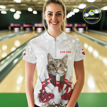 Load image into Gallery viewer, Custom Funny Cat Christmas Bowling Jersey for Women Polo &amp; 1/4 Zip Bowling Team Shirts HNT145