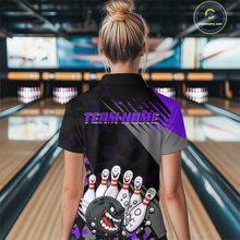 Load image into Gallery viewer, Custom Purple Funny Bowling Shirt Crazy Bowling Jersey Women Polo &amp; 1/4 Zip Bowling Outfit QZT785