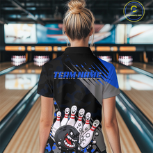 Load image into Gallery viewer, Custom Blue Funny Bowling Shirt Crazy Bowling Jersey Women Polo &amp; 1/4 Zip Bowling Outfit QZT785