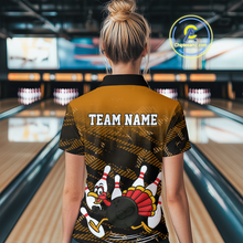 Load image into Gallery viewer, Custom Orange Funny Turkey Bowling Jersey for Women Thanksgiving Bowling Team Shirts Polo &amp; 1/4 Zip HNT125