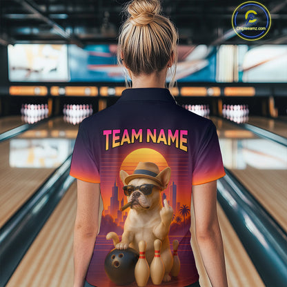 Custom Funny Dog Bowling Jersey for Women Bowling Uniform Polo & 1/4 Zip Bowling Team Shirts HNT135