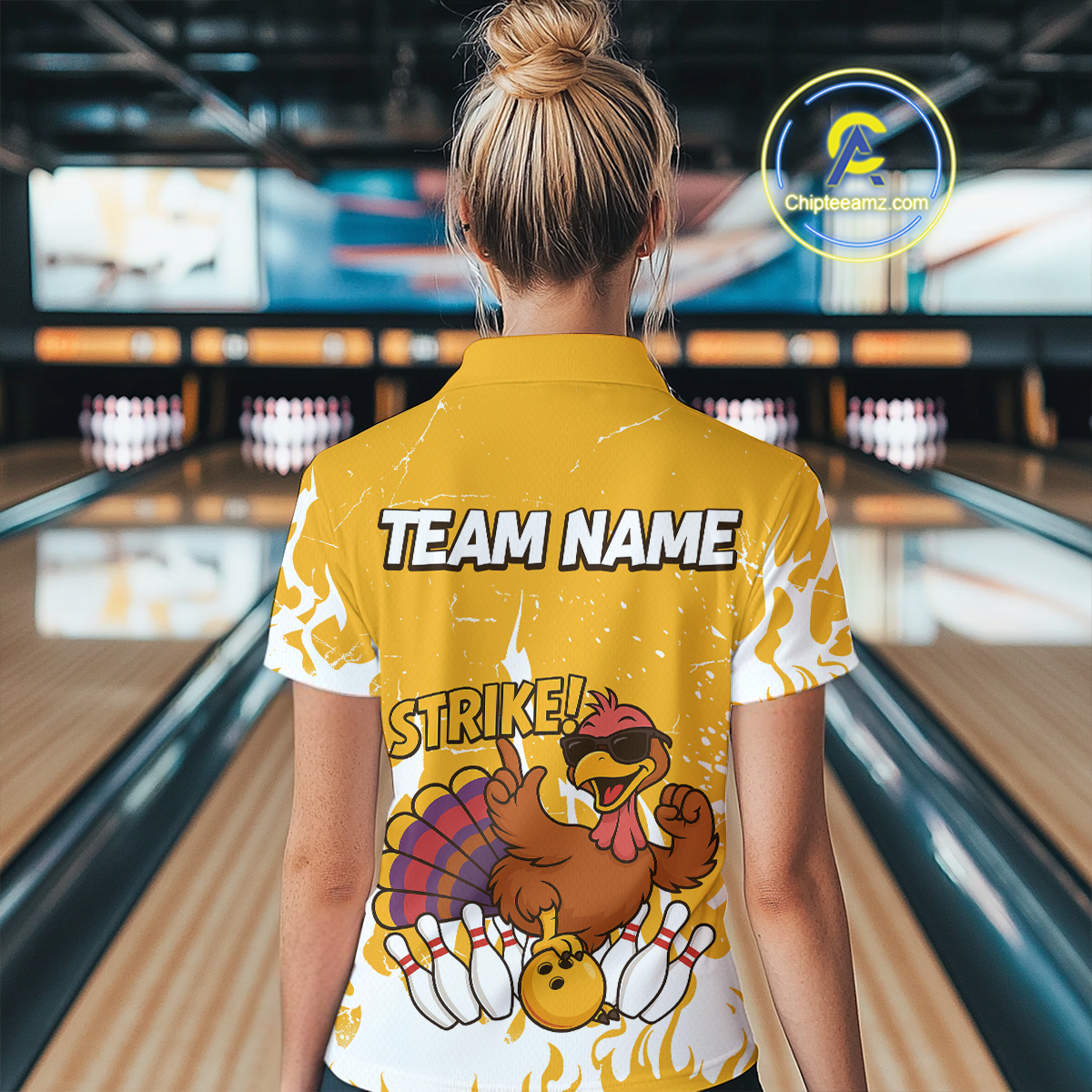 Custom Yellow Funny Turkey Bowling Jersey for Women Thanksgiving Bowling Team Shirts HNT115