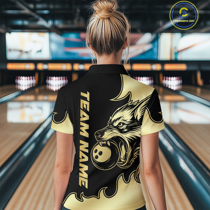Gold Wolf Bowling Shirts for Team Women Men Custom Wolf Bowling Polo & Quarter Zip MBL194