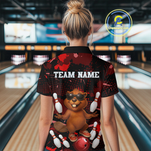 Load image into Gallery viewer, Custom Red Funny Beaver Bowling Team Shirt Women Bowling League Jersey Polo Bowling Outfit QZT764