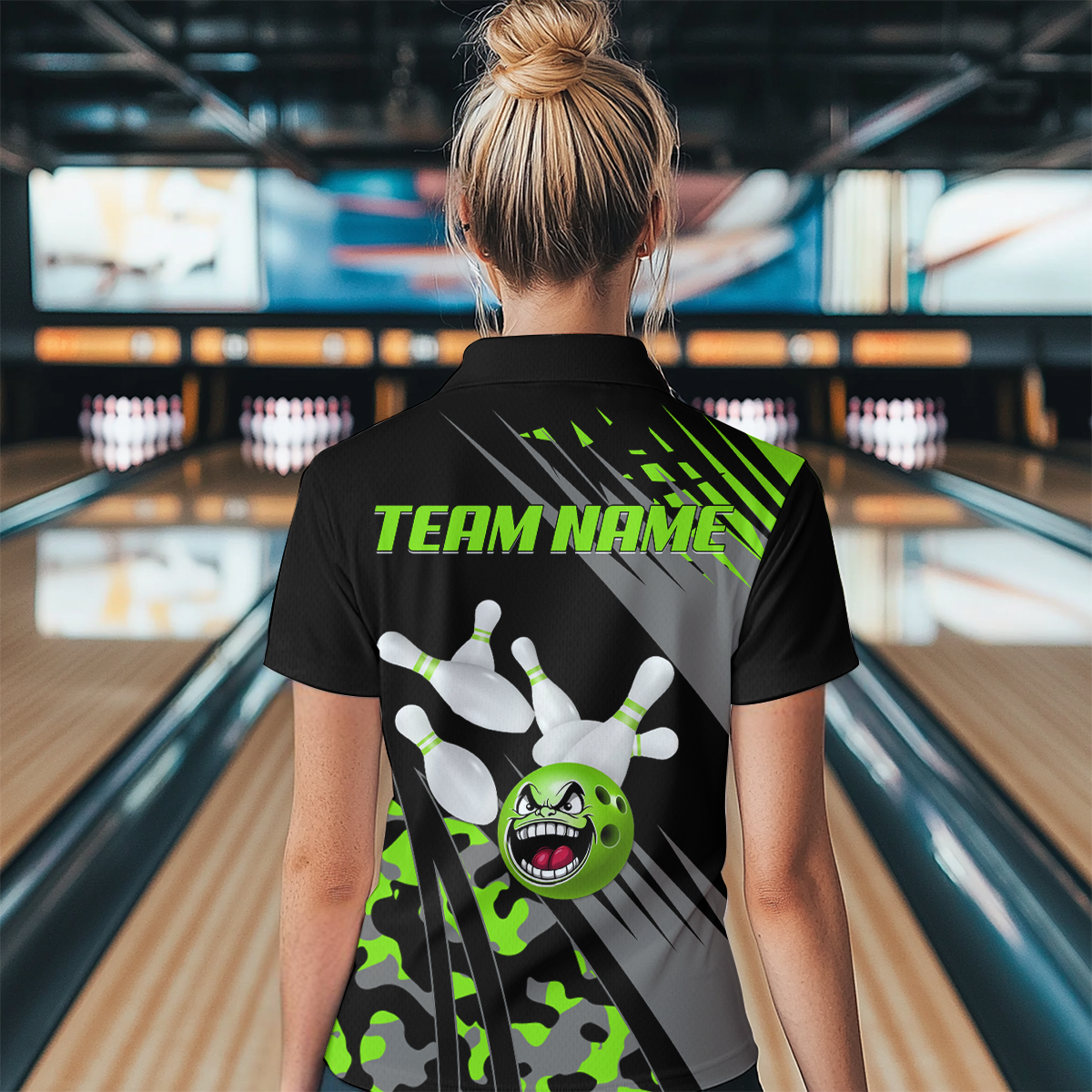 Personalized Green Crazy Bowling Shirt Quarter-Zip Bowling Jersey Bowling Outfit QZT609