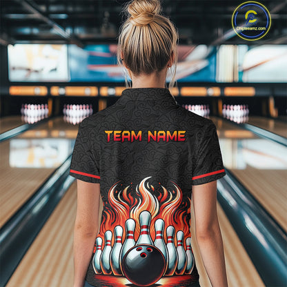 Flame Bowling Custom Women Bowling Shirt Polo & Quarter-Zip Bowling Team Jerseys HNT56