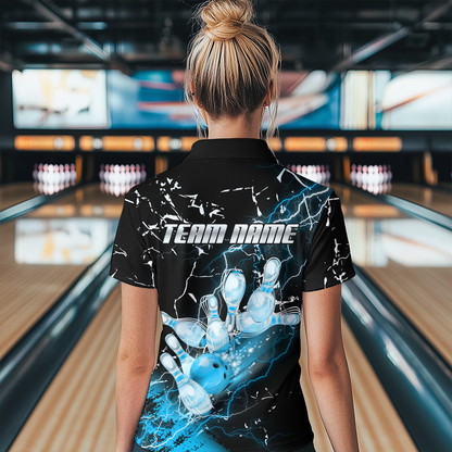 Custom Teal Lightning Bowling Shirts for Men Women Team Bowling Polo & 1/4 Zip MBL80