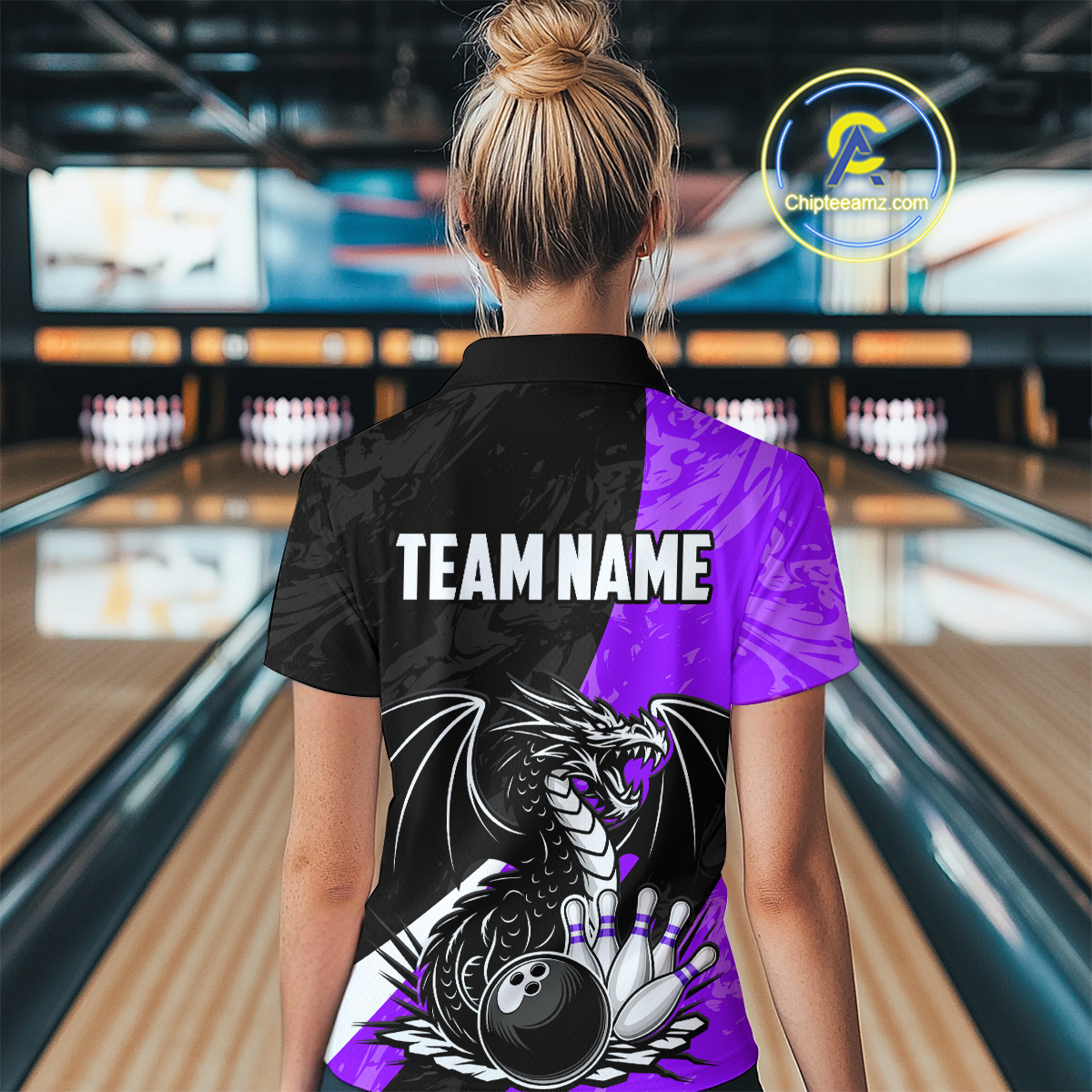 Custom Purple Dragon Bowling Women Shirts Bowling Uniform Polo & 1/4 Zip Bowling Team Jerseys HNT103