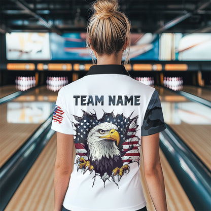 Camouflage Bowling Shirt Custom Eagle Bowling Team Jersey Patriotic Quarter-Zip Shirt QZT676