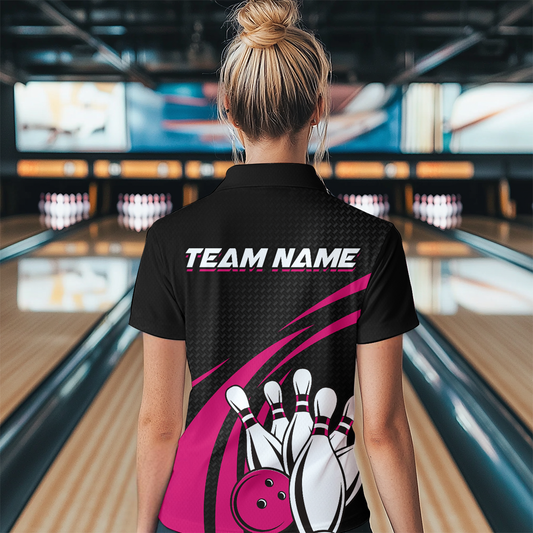 Pink Bowling Jersey Women Custom Bowling Team Shirts Unisex Bowling Women Short Sleeve Quarter-zip Shirt CP29