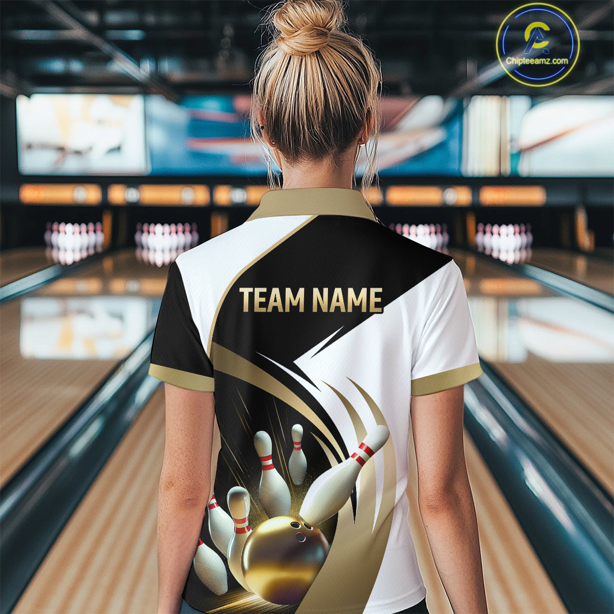 Gold Bowling Custom Women Bowling Shirt Polo & Quarter-Zip Bowling Team Jerseys HNT61