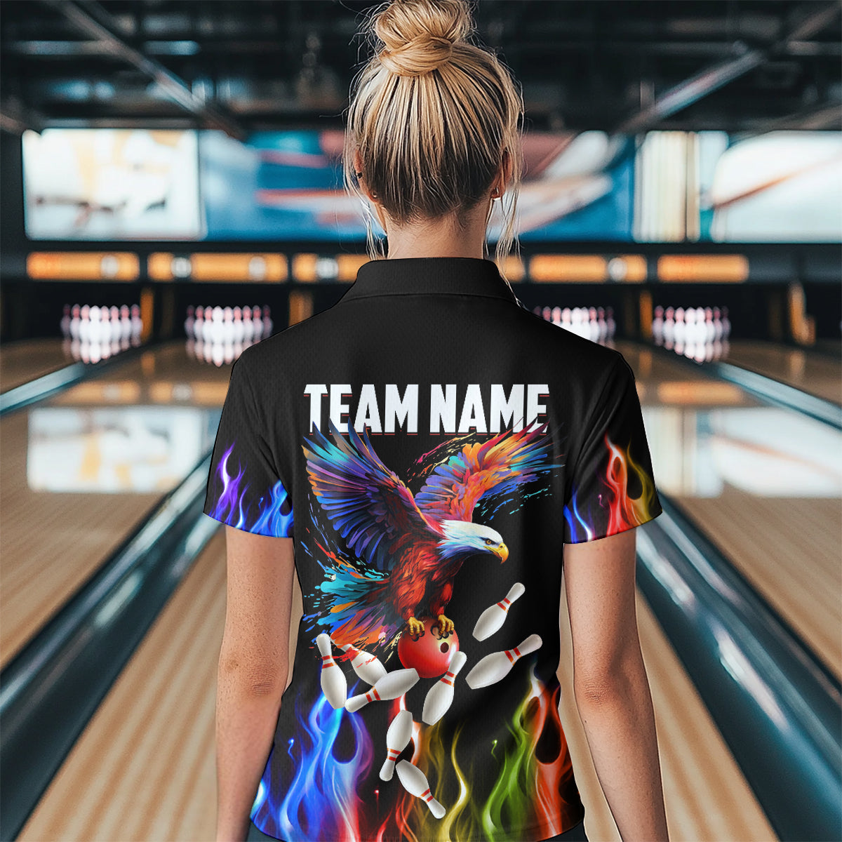 Rainbow Flame Eagle Bowling Team Jersey Personalized Bowling Quarter-Zip Shirt For Men And Women QZT681