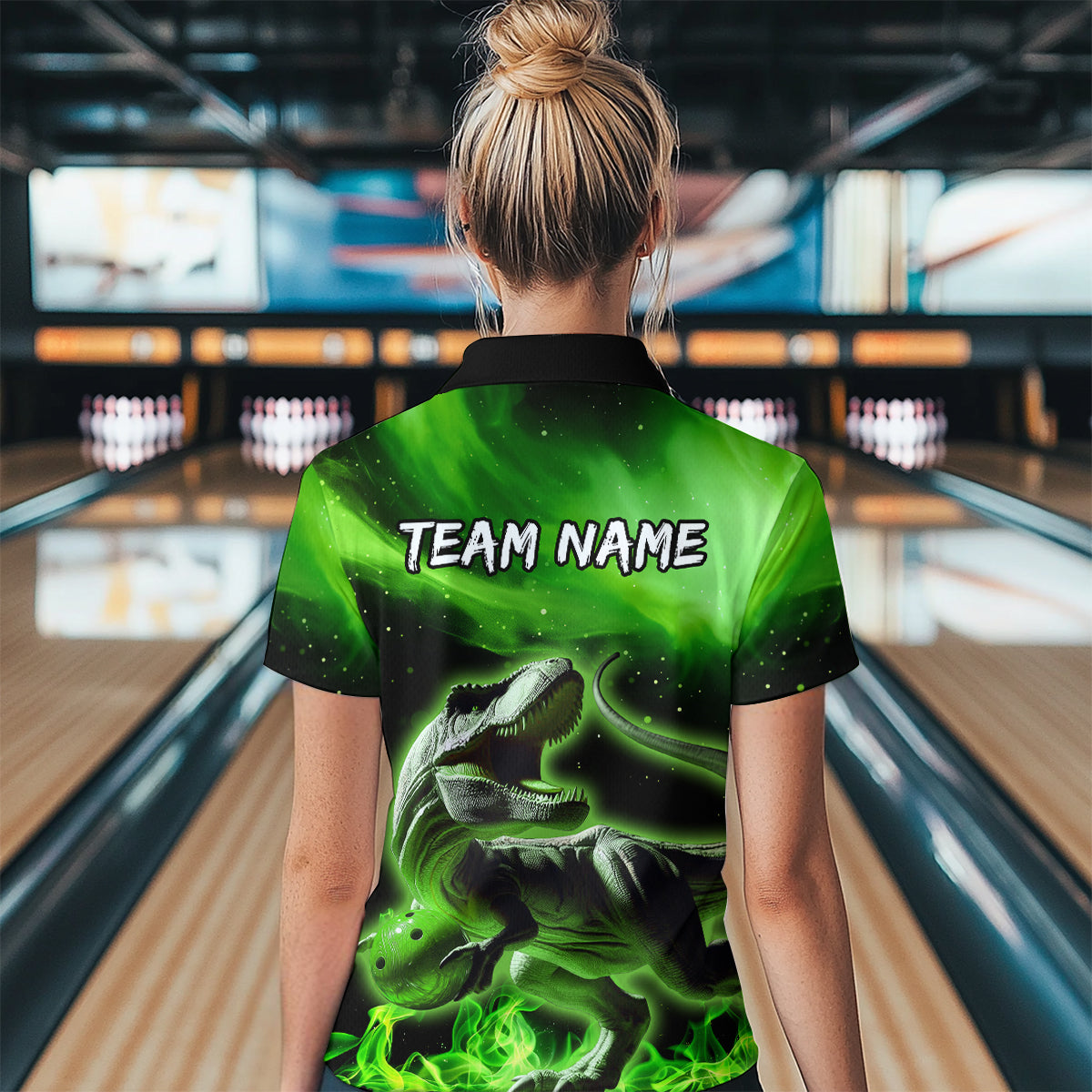 Personalized Green Dinosaur Bowling Shirt Bowling Quarter-Zip Team League for Men Women QZT666