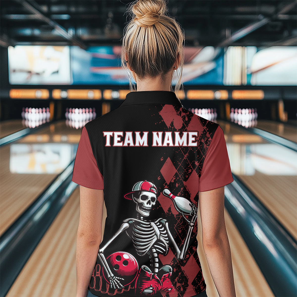Custom Bowling 1/4-Zip Shirt for Men Women Skull Bowling Jersey Bowling Team League QZT47-6