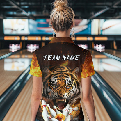 Flames Bowling Shirts Tiger Bowling Jersey Quarter-Zip Bowling Team League QZT634