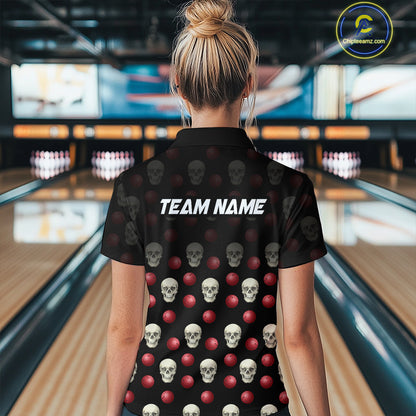Skull Bowling Shirt Personalized Quarter-Zip Bowling Team jersey Pattern Bowling League QZT690