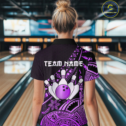 Purple Vintage Bowling Custom Women Bowling Shirt Polo & Quarter-Zip Bowling Team Jerseys HNT69