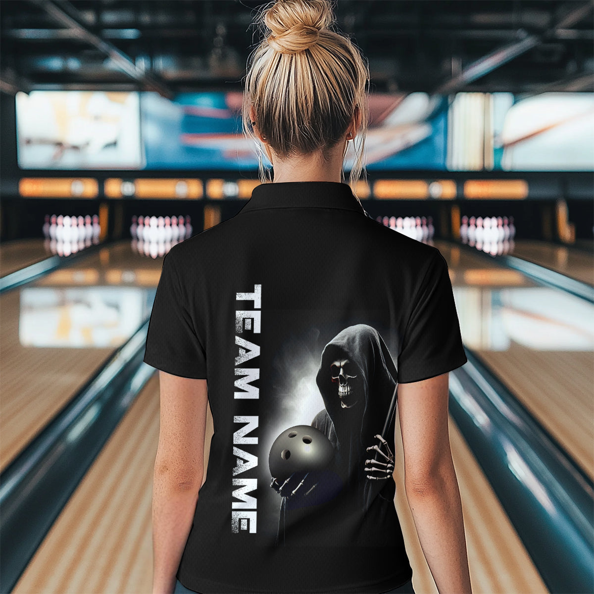 Custom Skull Bowling Shirts Unisex Quarter-Zip Bowling Team Jersey Black Bowling League QZT631