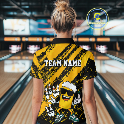 Custom Funny Beer Bowling Shirt Team Bowling League Jersey for Women Polo & 1/4-Zip QZT759