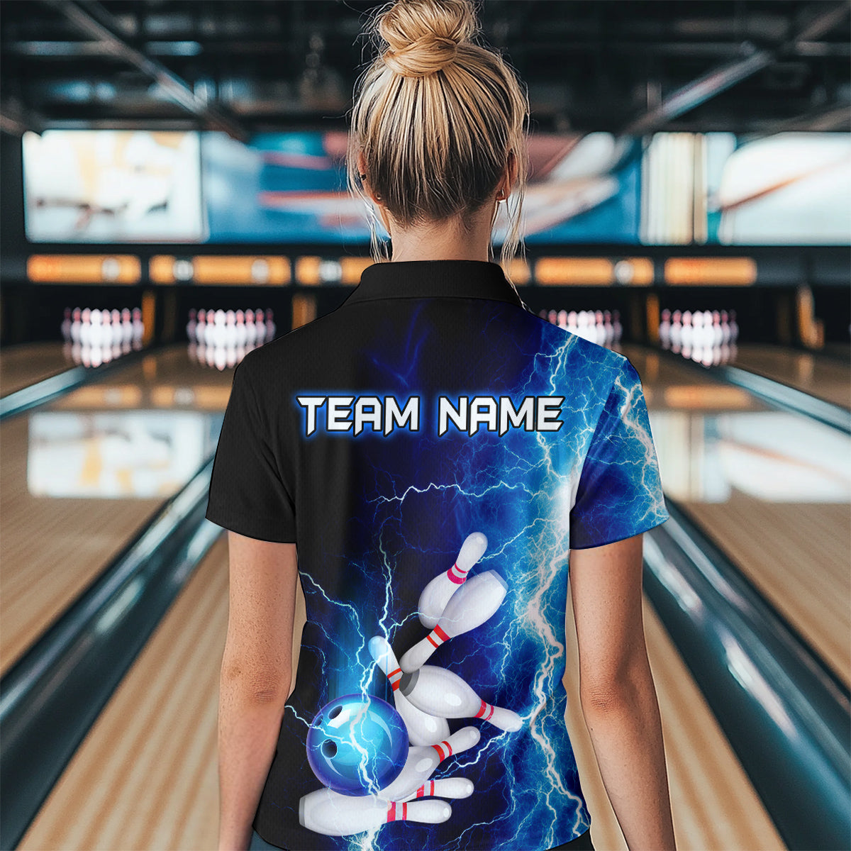 Blue Thunder Bowling Shirt for Women Custom Polo & Quarter-Zip Team Bowling Jersey Bowling Team Shirt HNT22