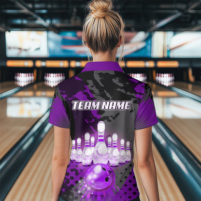 Fire Bowling Shirt Custom Purple Bowling Jersey for Men Women with Team Name MBL63