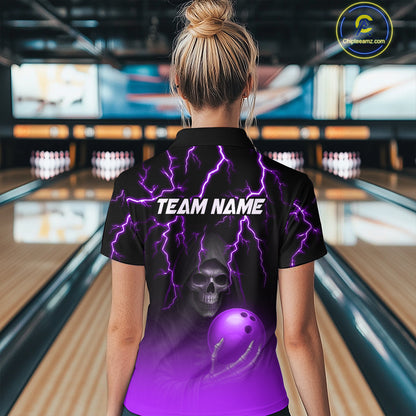 Custom Purple Thunder Skeleton Bowling Jersey for Women Bowling Polo & 1/4 Zip Bowling Team Shirts HNT108