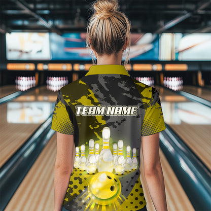Fire Bowling Shirt Custom Yellow Bowling Jersey for Men Women with Team Name MBL63