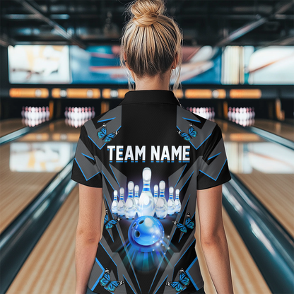 Customize Blue Butterflies Bowling Shirts for Men Women Team Bowling Polo & 1/4 Zip MBL78