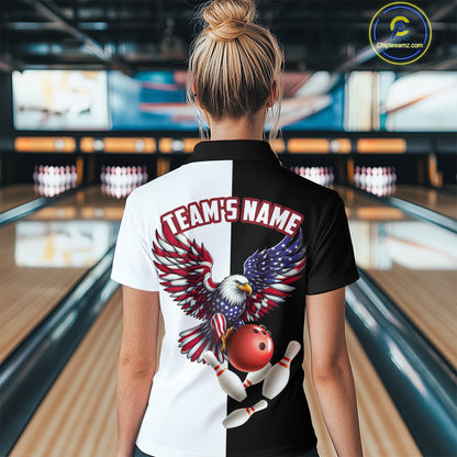 American Eagle Quarter-Zip Bowling Shirt Custom Black & White Bowling Jersey for Men And Women QZT686