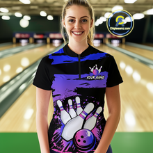 Load image into Gallery viewer, Purple Bowling Shirts Custom for Women Men Team Bowling Polo and 1/4 Zip Shirts MBL116