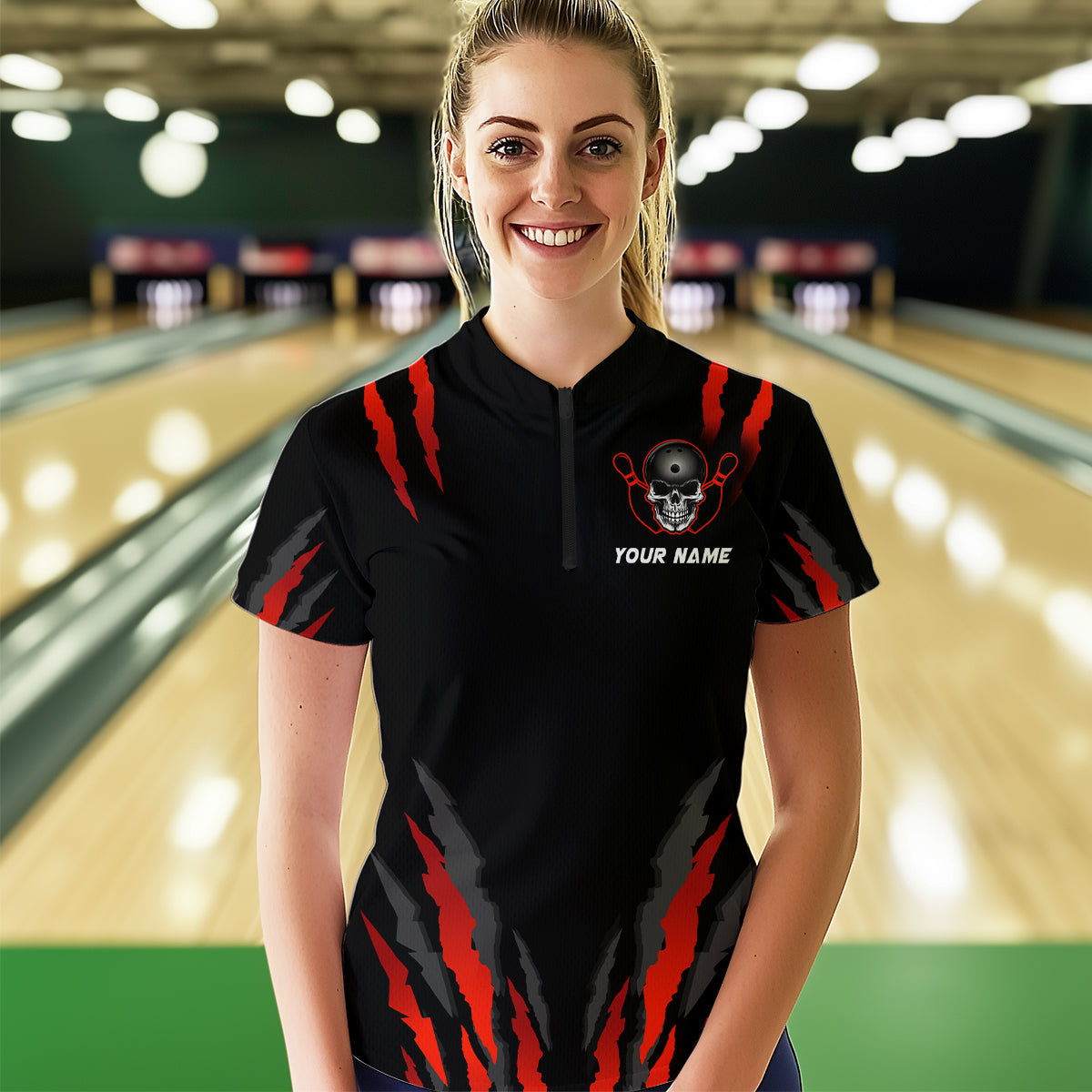 Skull Bowling Custom Women Bowling Polo & Quarter-Zip Bowling Team Jerseys HNT47