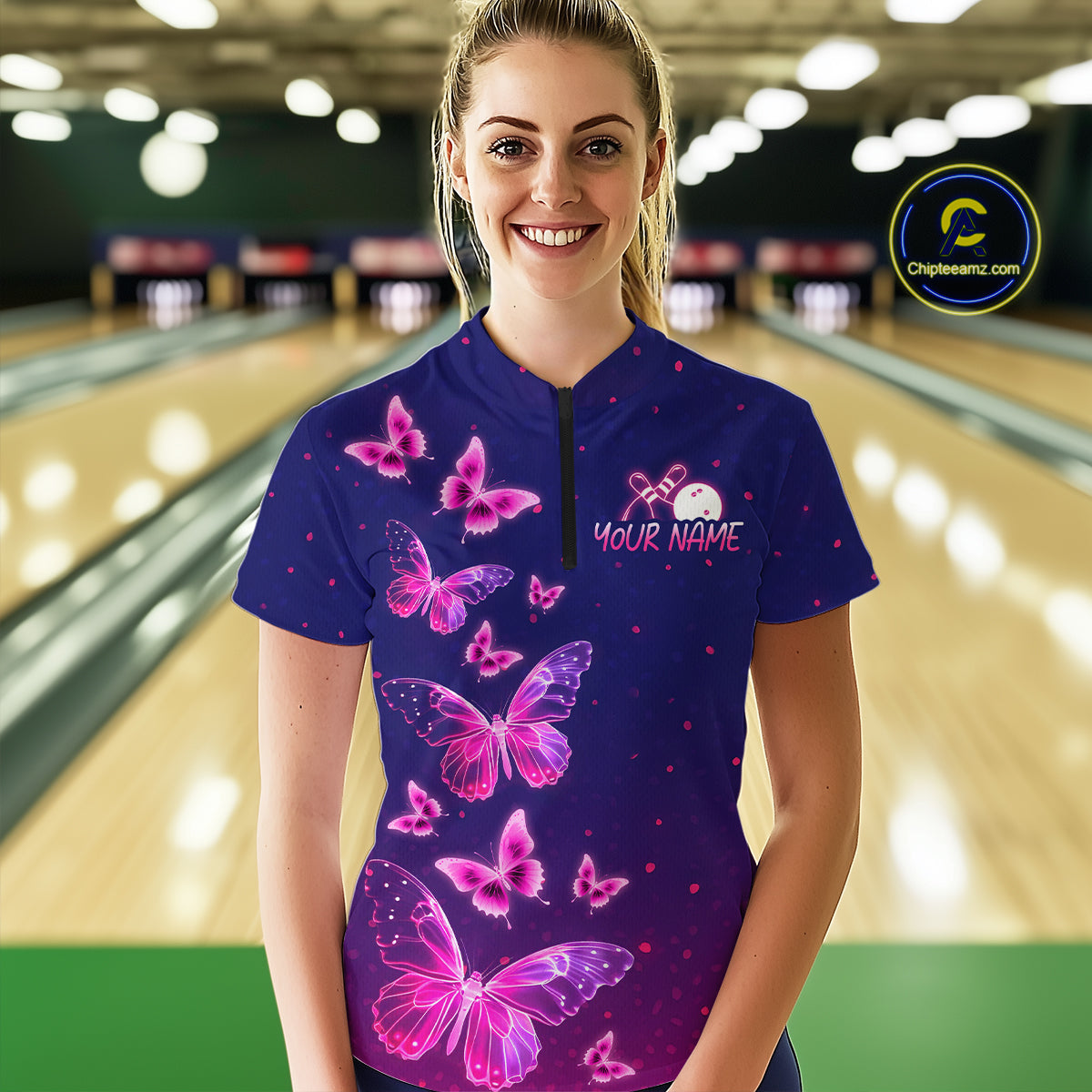 Purple Butterflies Bowling Shirts for Women Men Team Custom Bowling Jerseys MBL135