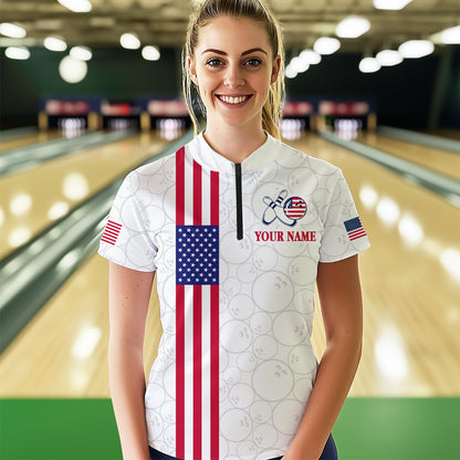 Patriotic Bowling Shirt for Men Women Team Custom White Bowling Polo & 1/4 Zip Shirt MBL23